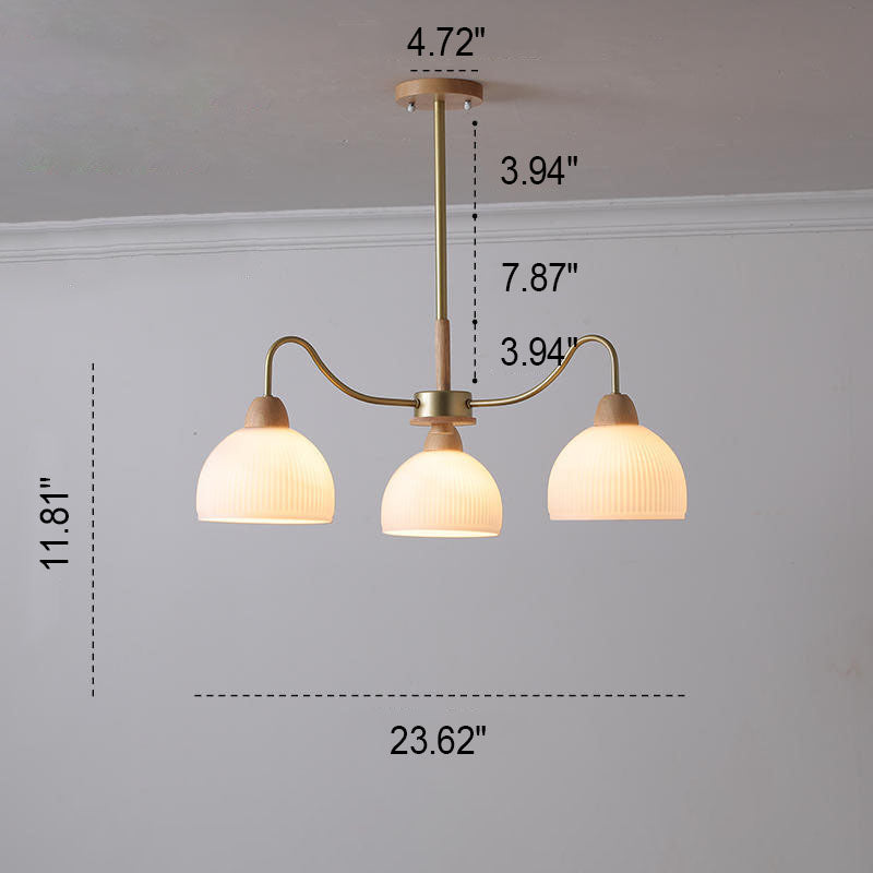Nordic Japanese Glass Round Wood Chandelier