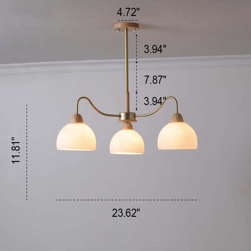 Nordic Japanese Glass Round Wood Chandelier