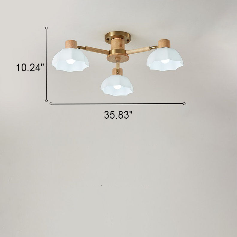 Japanese Wabi-Sabi Rubberwood Glass Flush Light