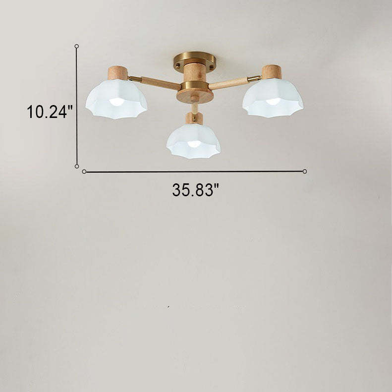 Japanese Wabi-Sabi Rubberwood Glass Flush Light
