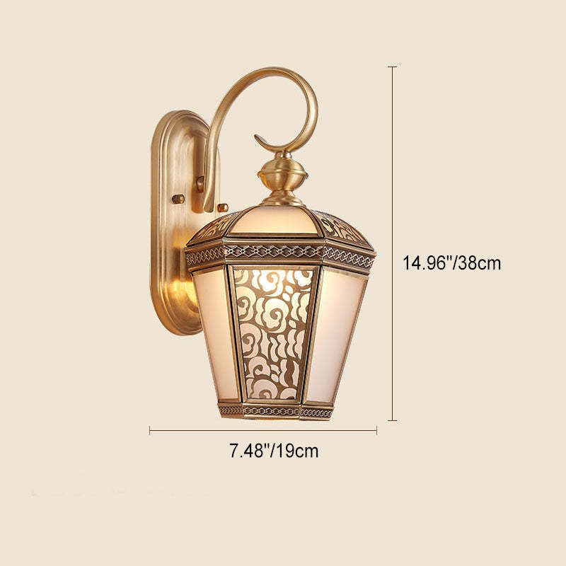 European Hexagonal Lantern Copper Glass Outdoor Wall Sconce — B / 110V-120V For US/CA