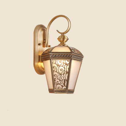 European Hexagonal Lantern Copper Glass Outdoor Wall Sconce