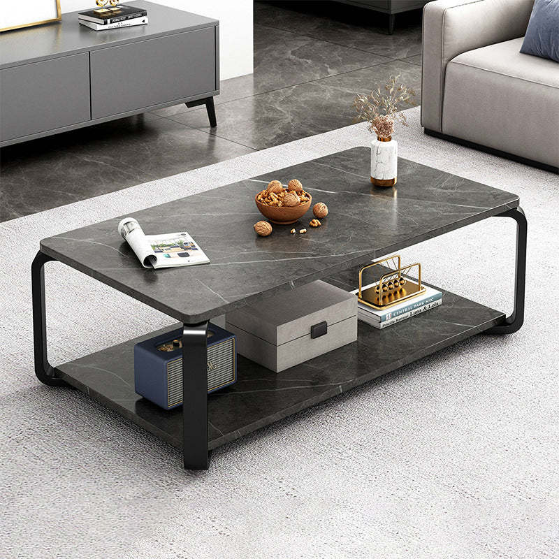 Minimalist Rectangular Metal Marble Coffee Table