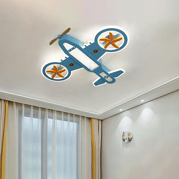 Lighom cartoon aircraft kids blue ceiling fans in acrylic