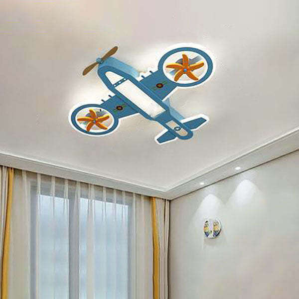 Lighom cartoon aircraft kids blue ceiling fans in acrylic