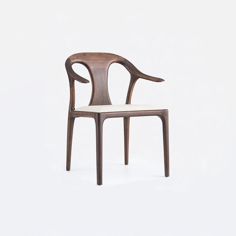 Traditional Chinese Walnut Curved Dining Chair