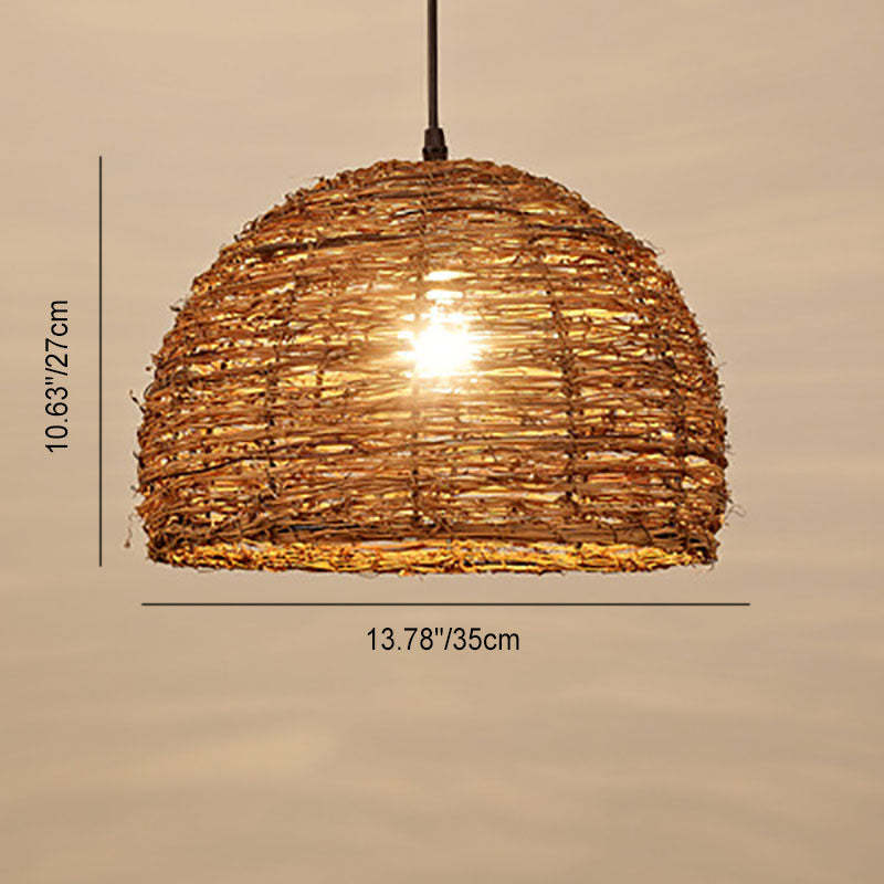 Retro Rattan Woven Dome Pendant Light