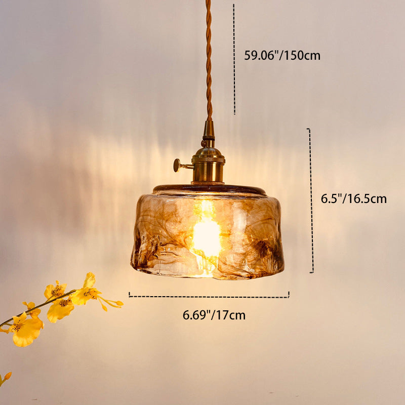 Vintage Amber Square Glass Brass Pendant — D / 220V-240V For UK/AU