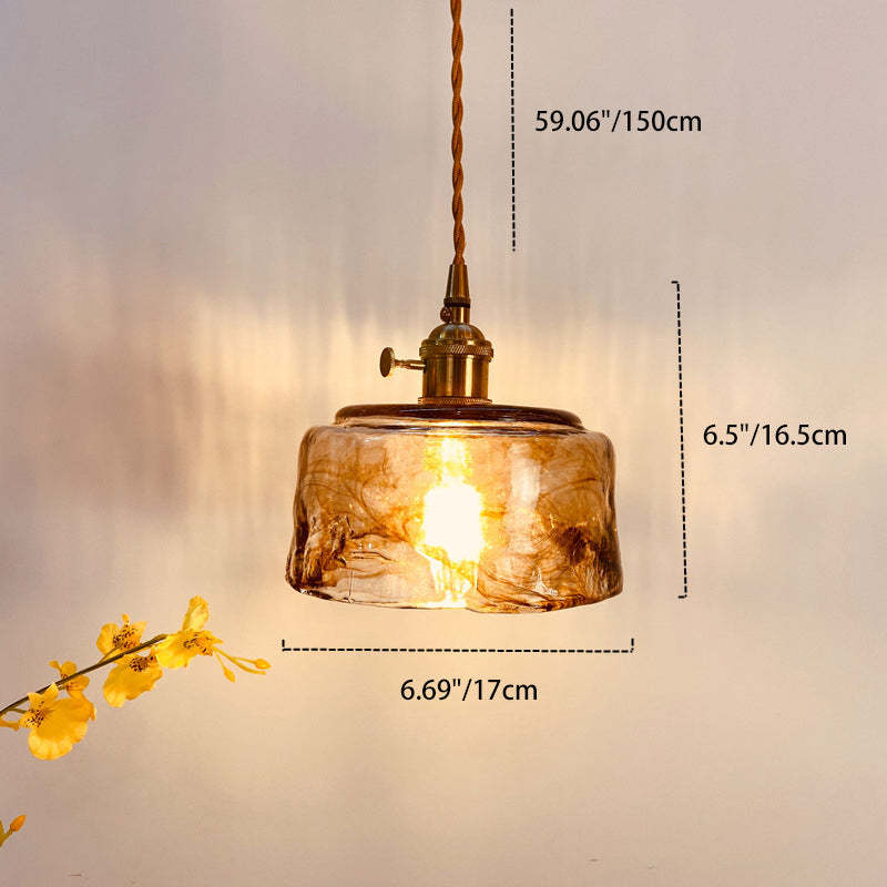 Vintage Amber Square Glass Brass Pendant — D / 220V-240V For UK/AU