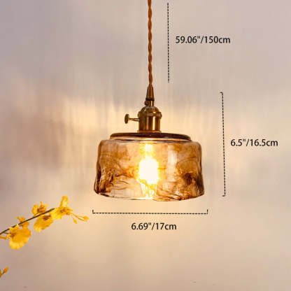 Vintage Amber Square Glass Brass Pendant — D / 220V-240V For UK/AU