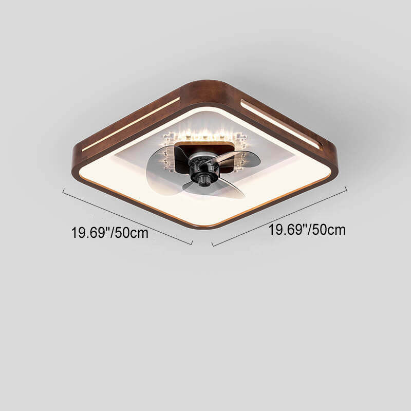 Chinese Walnut Round Acrylic LED Flush Mount Fan Light
