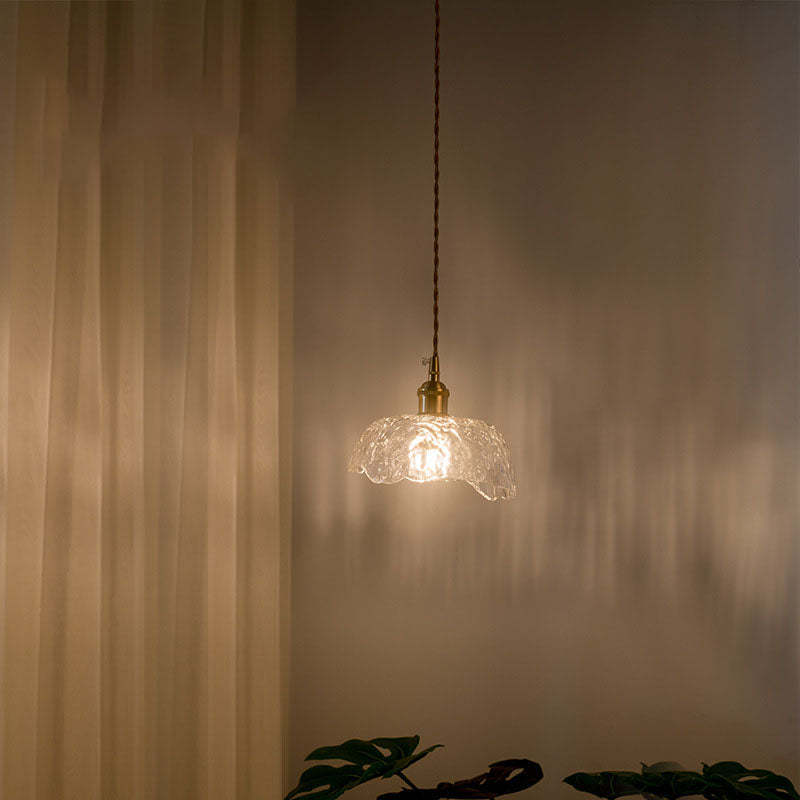 Nordic Vintage Clear Glass Flower Brass Pendant