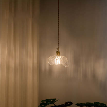 Nordic Vintage Clear Glass Flower Brass Pendant
