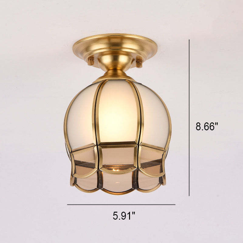 European Brass Glass Cone Ceiling Light