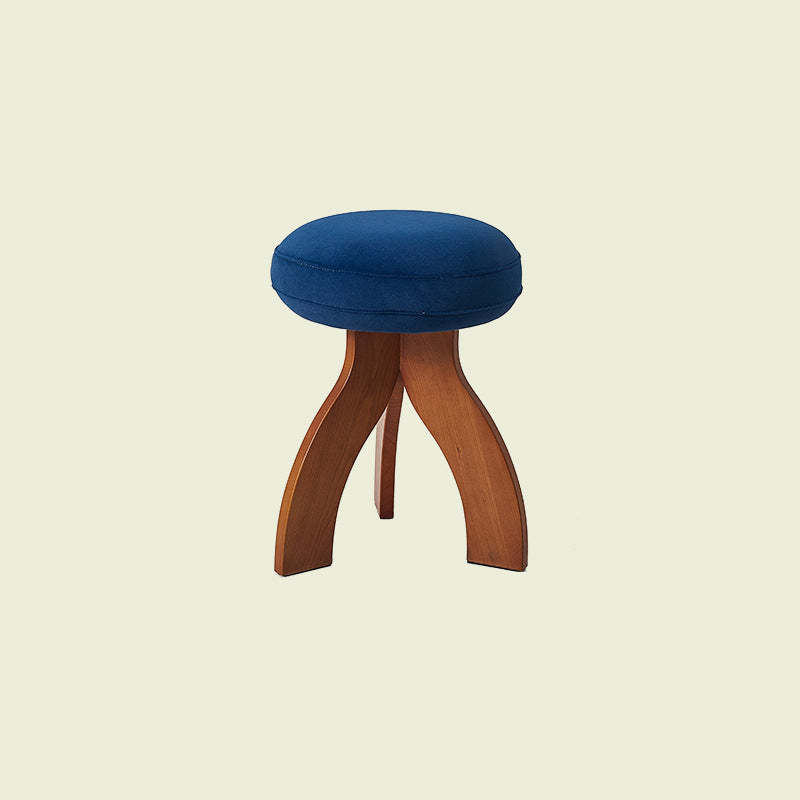 Vintage Triangle Base Wood Fabric Vanity Stool