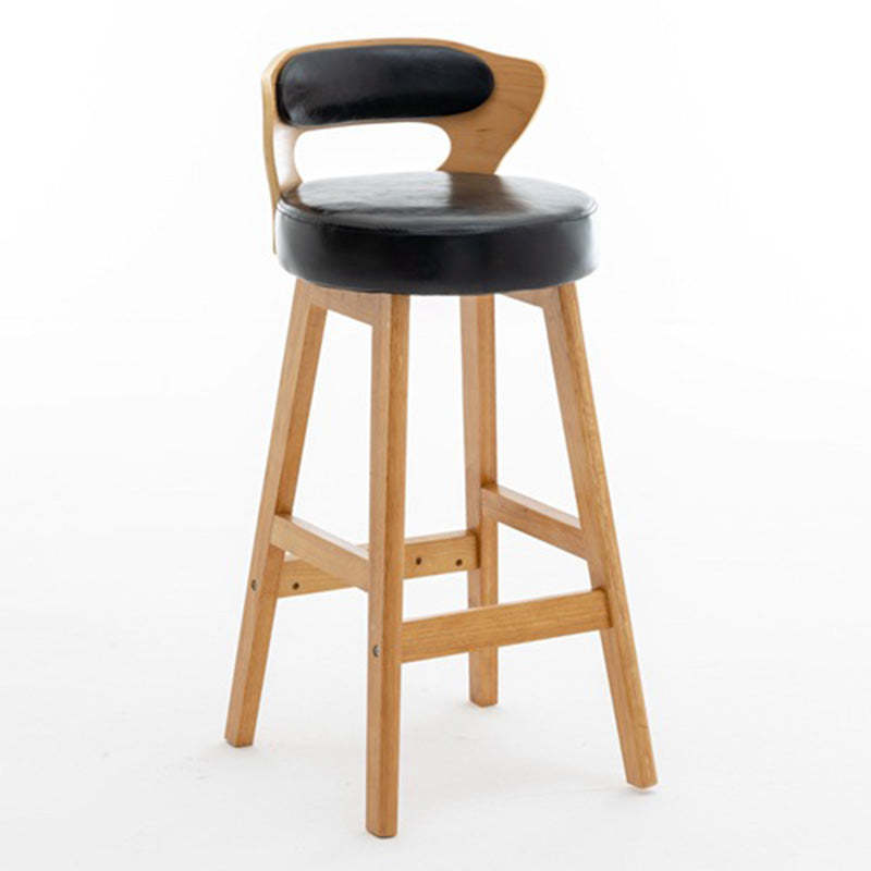 Modern PU Leather Wood Low-Back Bar Stool — Light Gray PU Leather Cushion + Log Color Frame