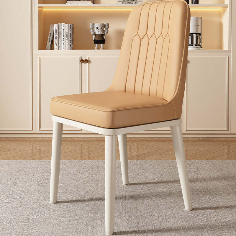 Contemporary Square PU Leather Upholstered Dining Chair — White &amp; Gray Seat   Black Legs