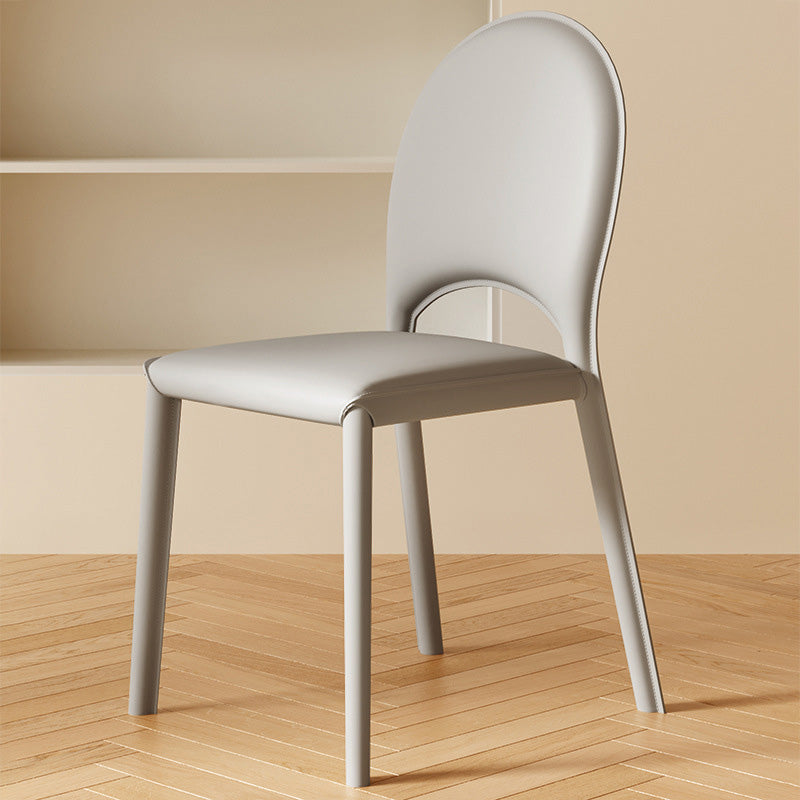 Minimalist Oval-Back Leather Steel Dining Chair