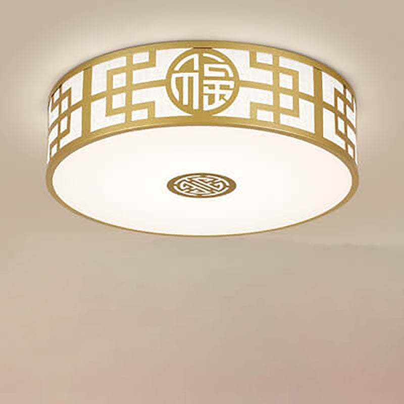 Modern Chinese Round Fabric Drum LED Flush Mount Light