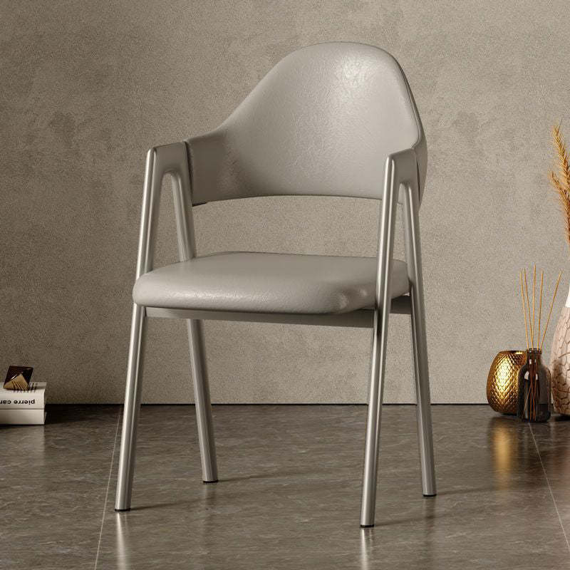 Contemporary Leather Upholstered Dining Chair — Gray Leather Seat + Silver Frame