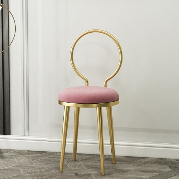 Minimalist Round Velvet Leather Metal Vanity Stool — Gray / Leather