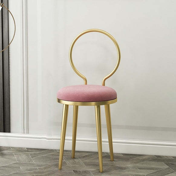 Minimalist Round Velvet Leather Metal Vanity Stool — Gray / Leather