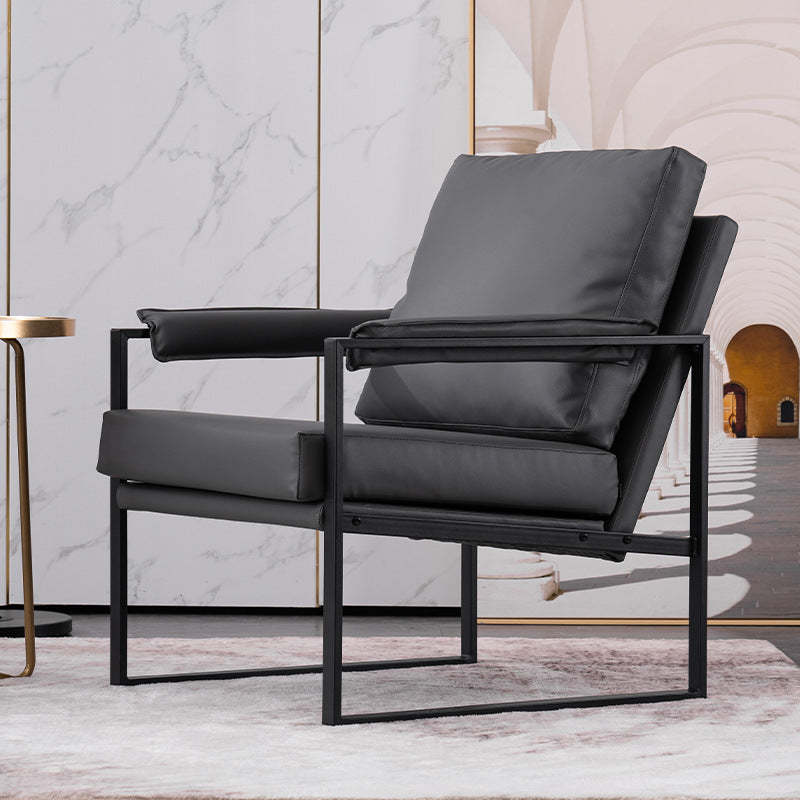 Scandinavian Velvet Leather Square Accent Chair — Latex / Leather / Orange