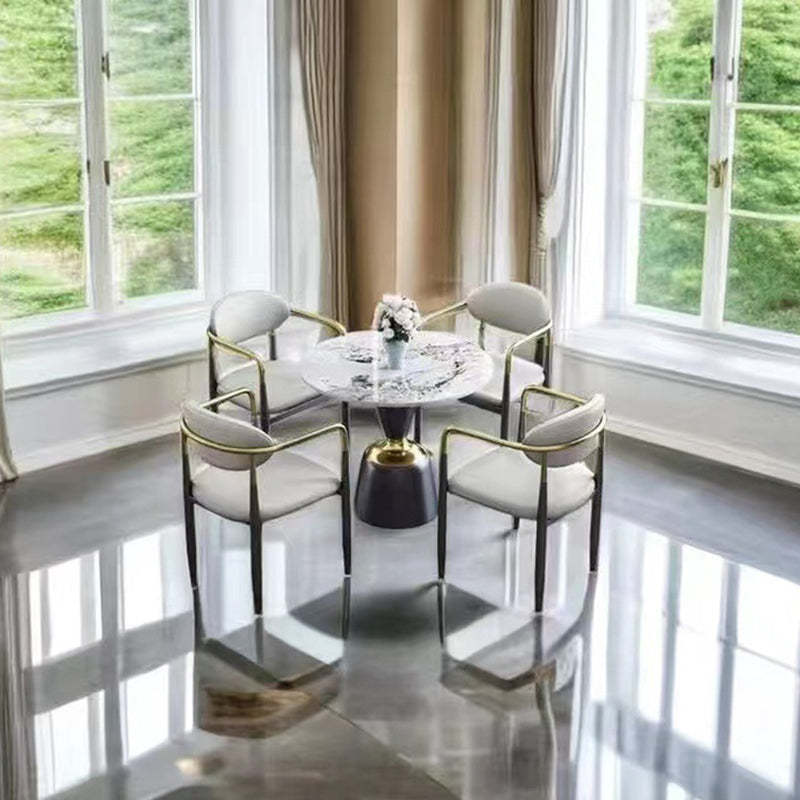 Modern Leather Metal Cushion Dining Chair — B