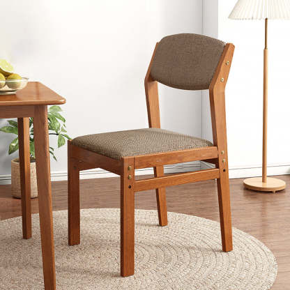 Minimalist Upholstered Fabric Wood Dining Chair — Brown + Walnut Frame