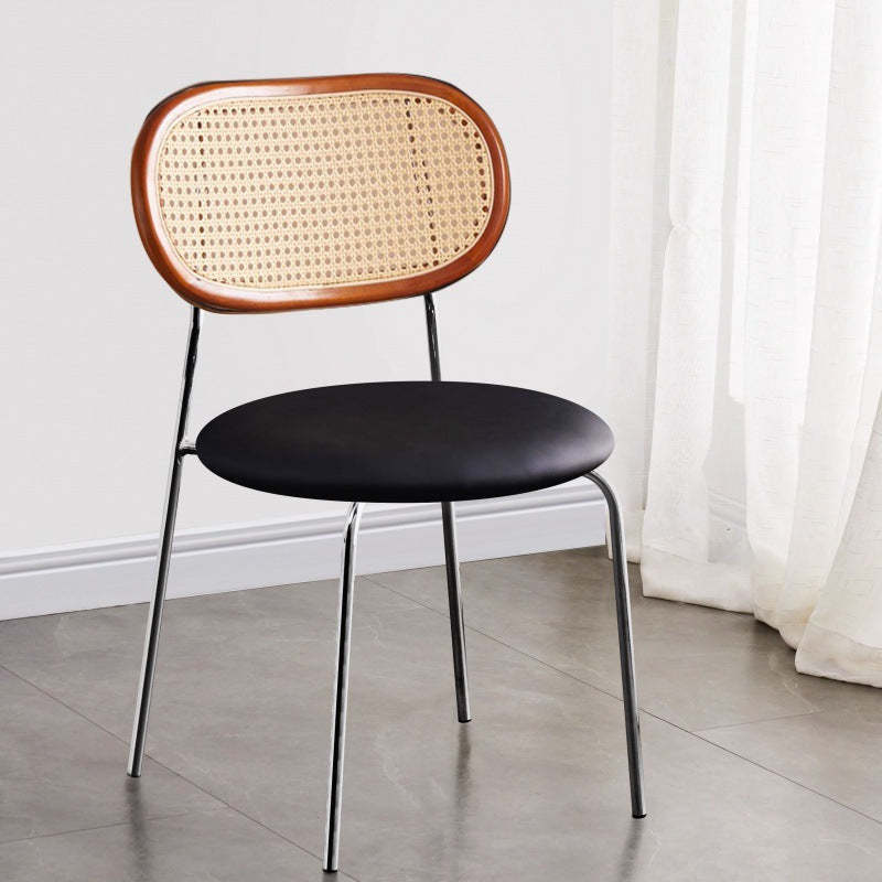 Vintage Wood Metal Leather Dining Chair