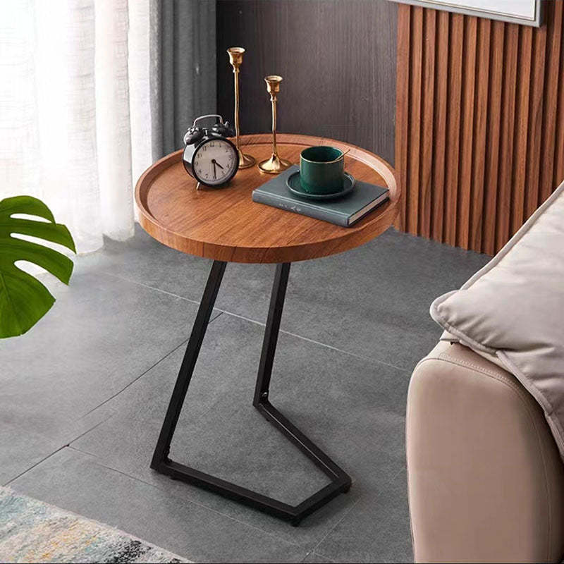 Modern Round Engineered Wood Iron Movable End Table — Gold / White