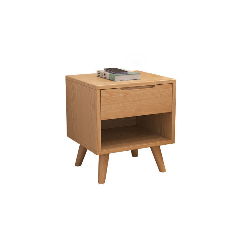 Modern Cubic Rubber Wood 1/2-Drawer Nightstand