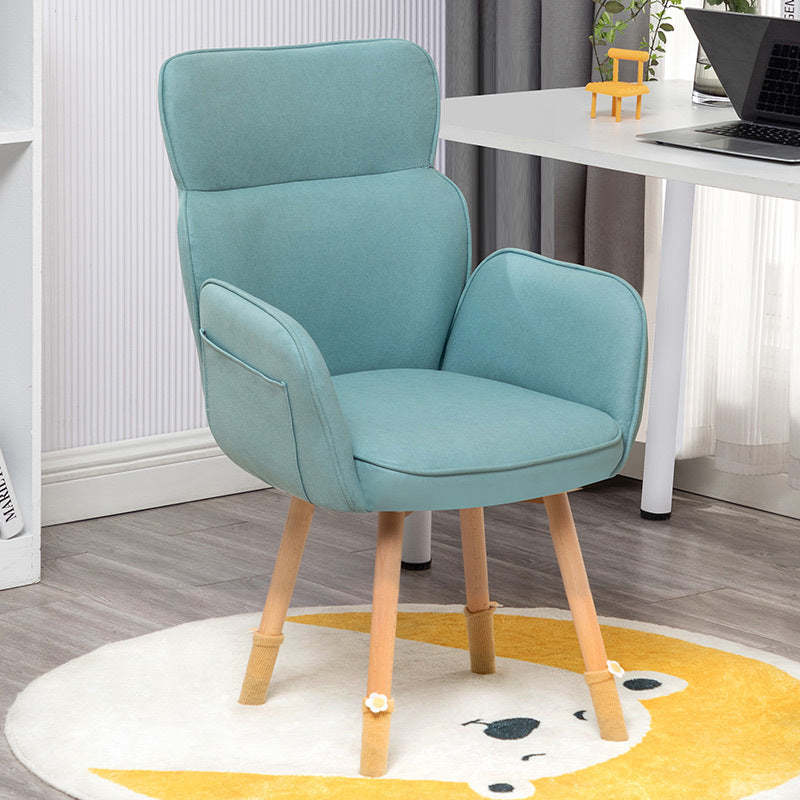 Nordic Fabric Upholstered Wood-Leg Vanity Stool — Lake Blue