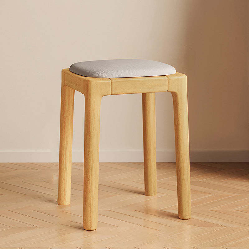 Modern Wood Leather Backless Vanity Stool — Brown Seat + Walnut Color Legs
