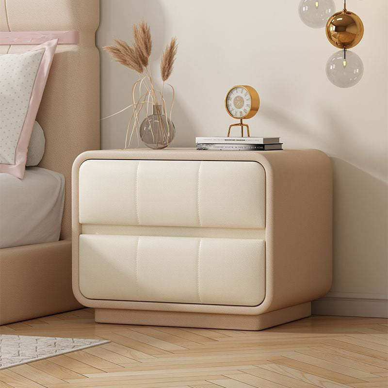 Lighom minimalist microfiber 2-drawer gray end & side tables — Khaki Frame & Off-White Finish