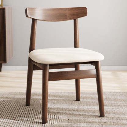 Retro Double-Layer Nappa Leather Open-Back Dining Chair — Log Color Wood Frame + Brown Nappa Leather Seat