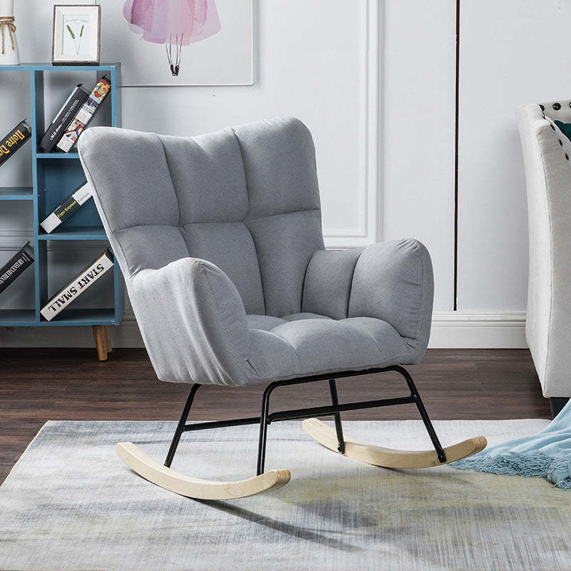 Nordic Patchwork Linen Rocking Chair — Light Gray