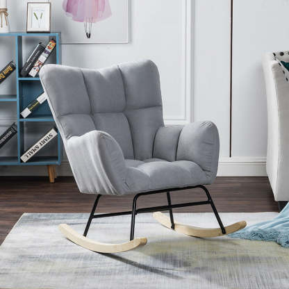 Nordic Patchwork Linen Rocking Chair — Light Gray