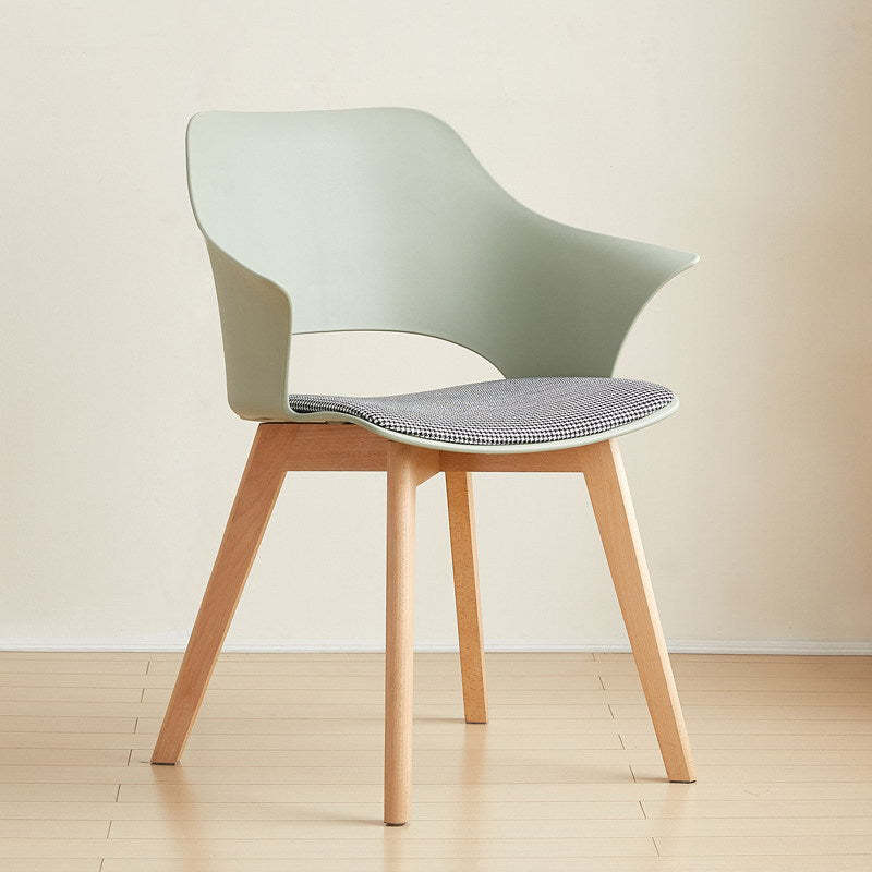 Nordic Curved Plastic Wood-Leg Dining Armchair — Matcha Green