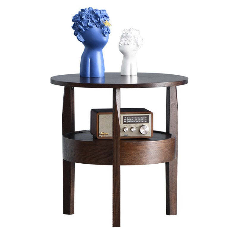 Retro Antique Oak Wood Circular End Table