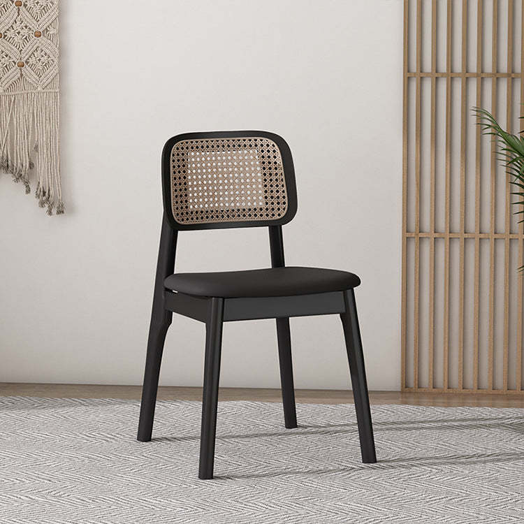 Japanese Wood Leather Four-Leg Dining Chair — A / Black