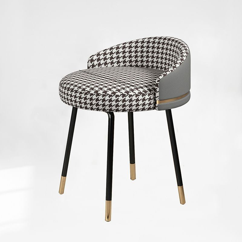 Nordic Houndstooth Leather Fabric Vanity Stool