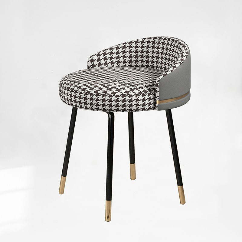 Nordic Houndstooth Leather Fabric Vanity Stool