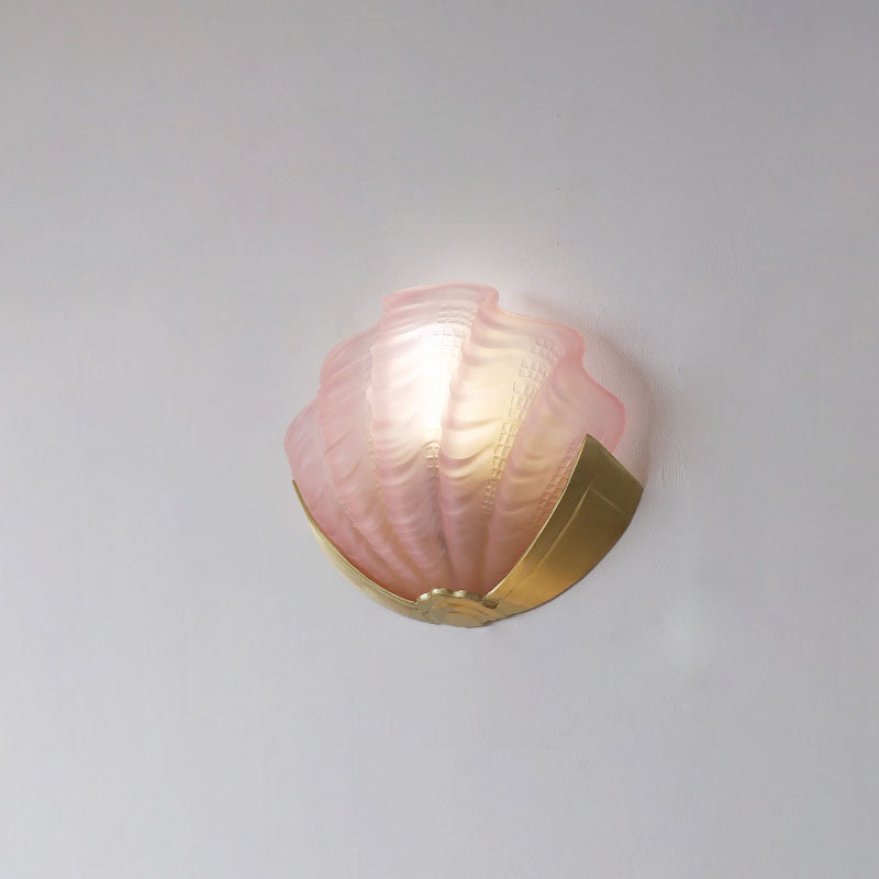 Art Deco Shell Brass Glass Wall Sconce