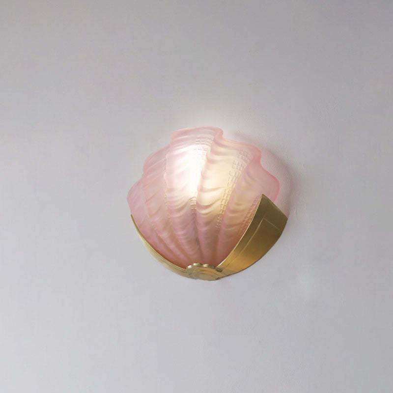 Art Deco Shell Brass Glass Wall Sconce