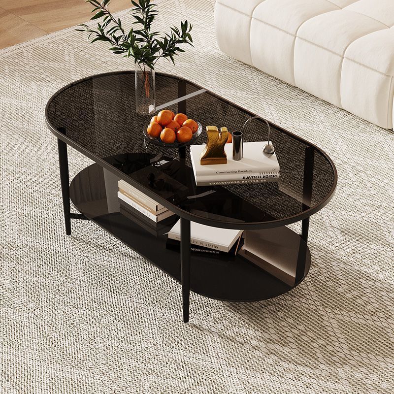 Retro Elliptical Woven Glass Iron Coffee Table — C - White