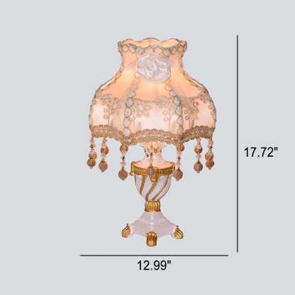 European Luxury  Fabric Lace Resin 1-Light Table Lamp