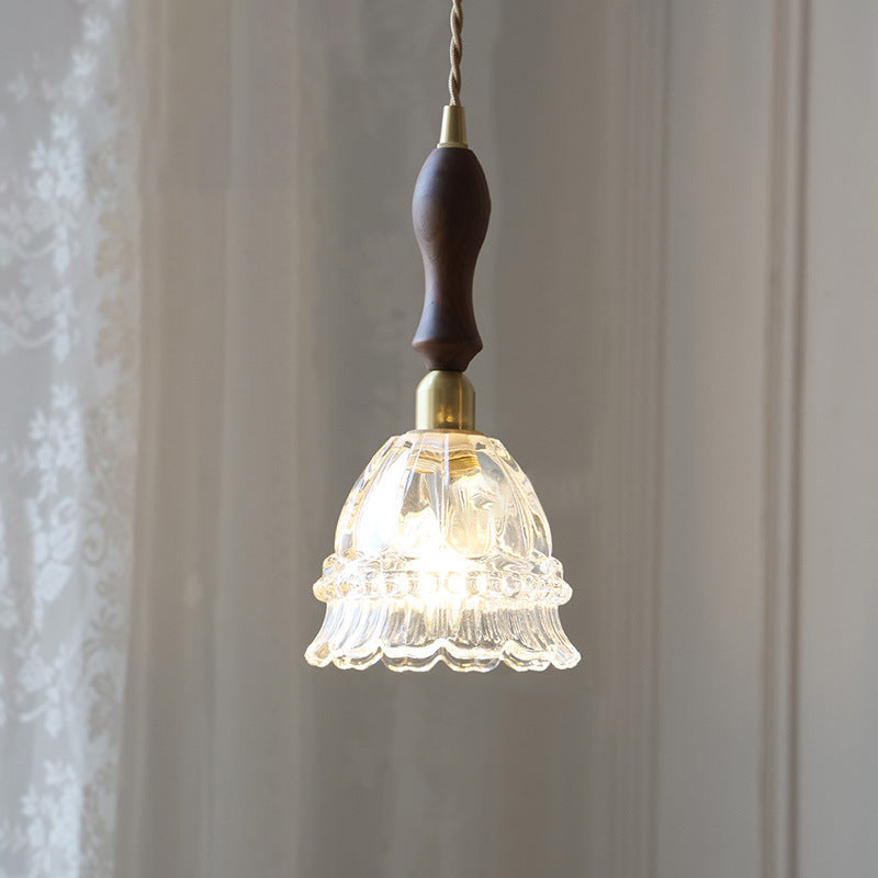 Traditional jellyfish pastoral pendant lighting in glass — Without Walnut Handle / Transparent / 220V-240V (UK/AU)