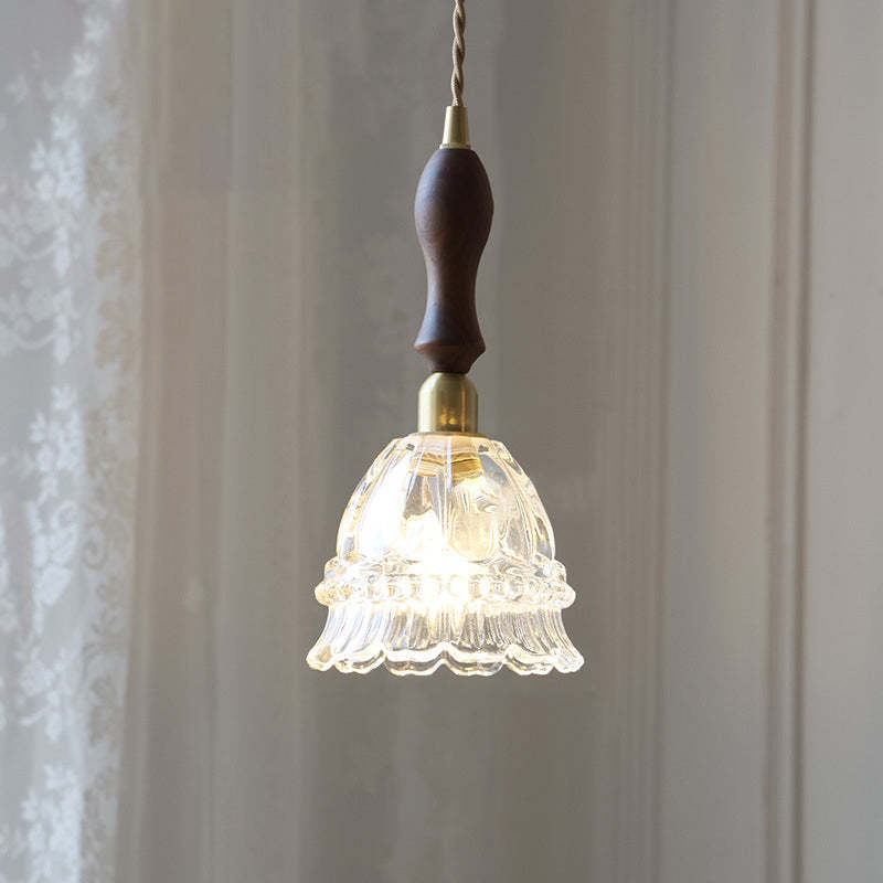 French Pastoral Walnut Jellyfish Glass Pendant Light