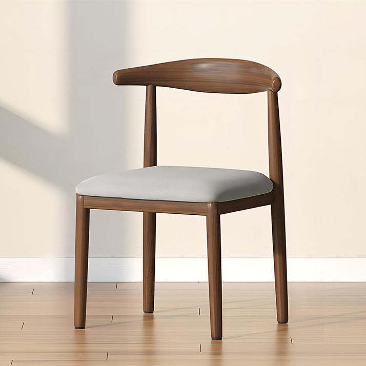 Modern Leather Fabric Steel Dining Chair — Sponge / Wood Color & Beige
